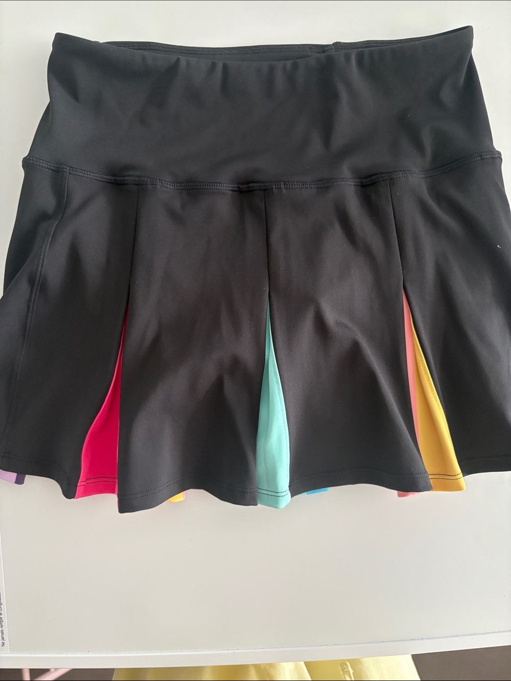 Black Pleated Skort with Pink, Teal and Yellow Panel Accents